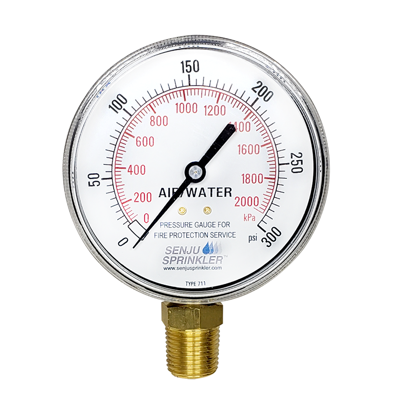 NNI Air Water Fire Sprinkler Pressure Gauge 0-300Psi 2000kPa 3-1/2" Dial 2017